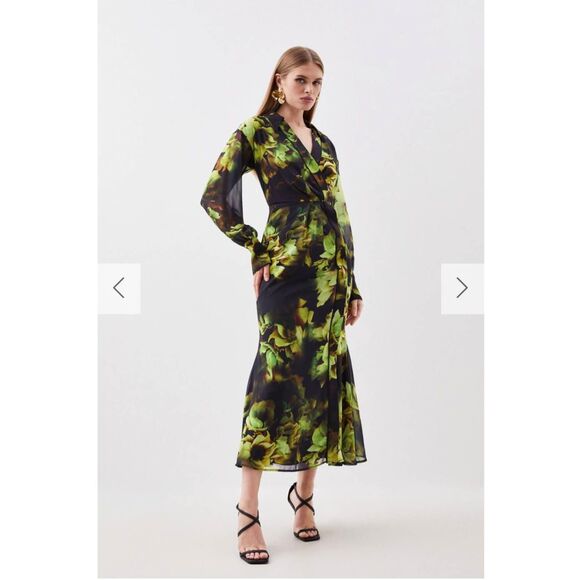 Karen Millen Floral‎ Printed Georgette Woven Maxi Dress size 0 NWT - Picture 14 of 14